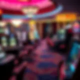 A vibrant casino scene showcasing various gaming tables and slot machines.