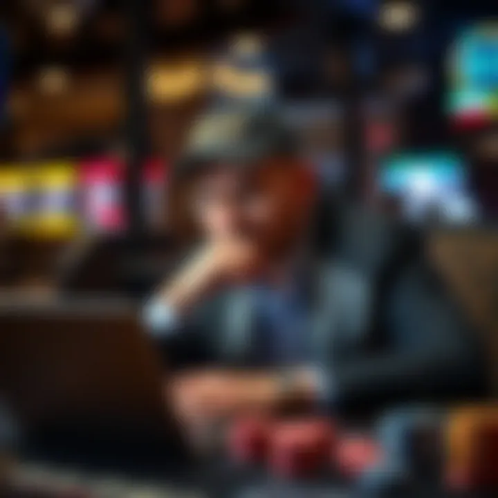 A thoughtful player analyzing casino bonus terms on a laptop.