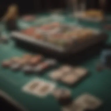 A strategic gaming table with chips and cards